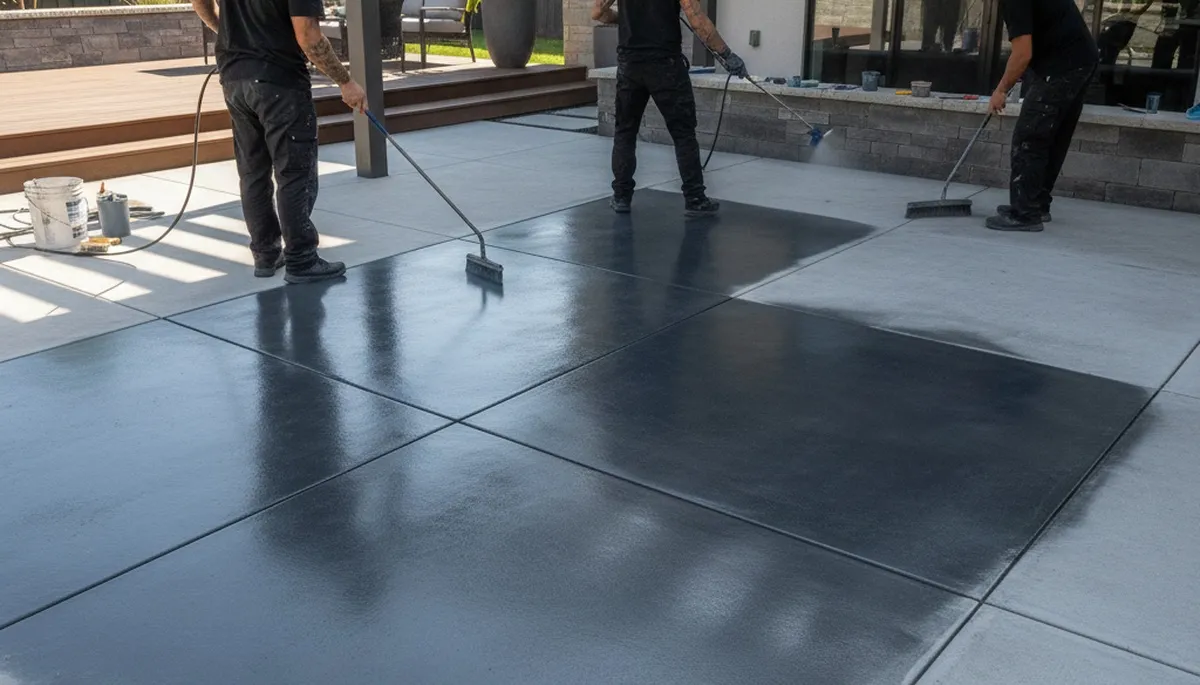Professional concrete staining on residential driveway in Boston, MA by local house painting experts