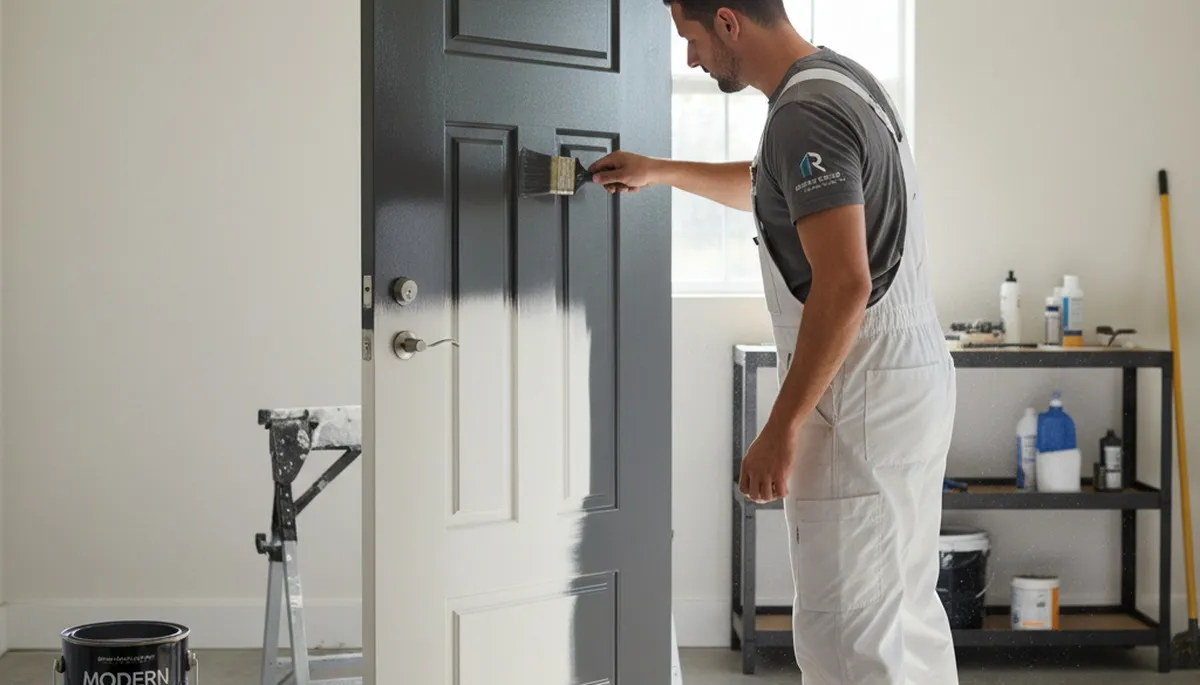 Professional door painting in Boston, MA by expert house painters restoring curb appeal and wood finish