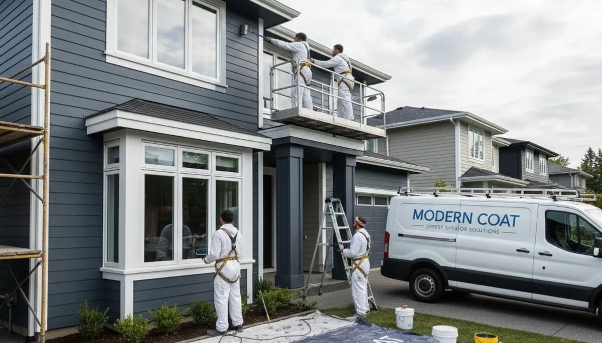 Professional exterior house painters in Boston MA applying weather-resistant paint finish
