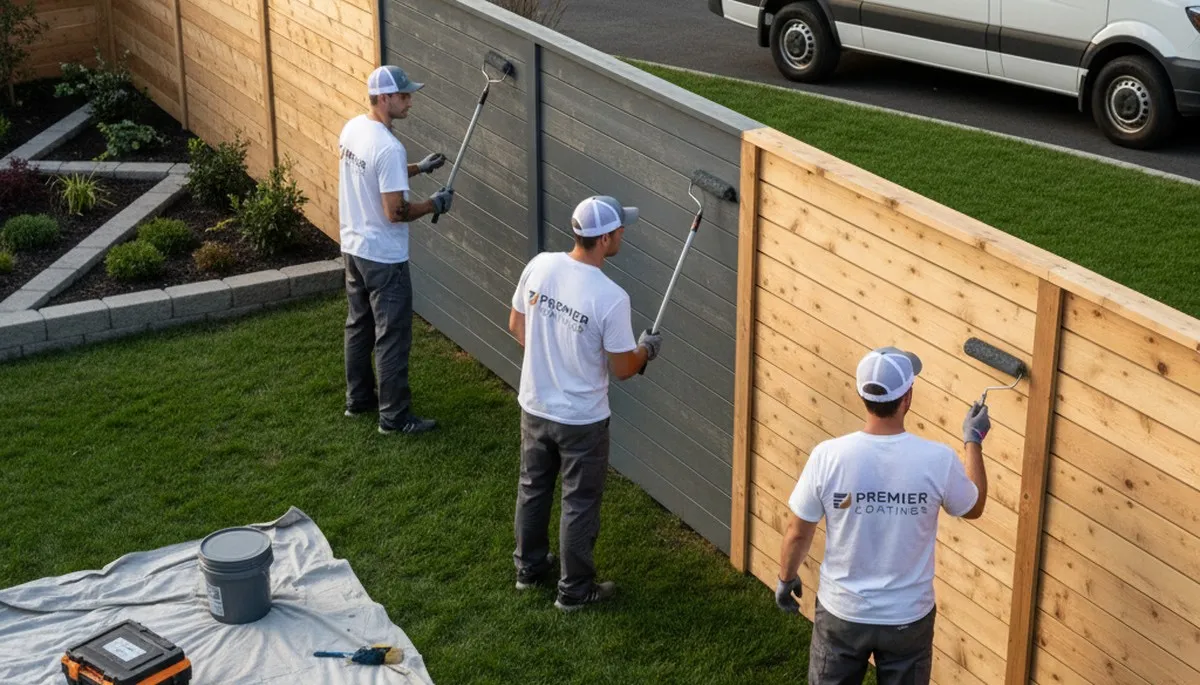 Professional fence painters applying weatherproof finish in Boston, MA