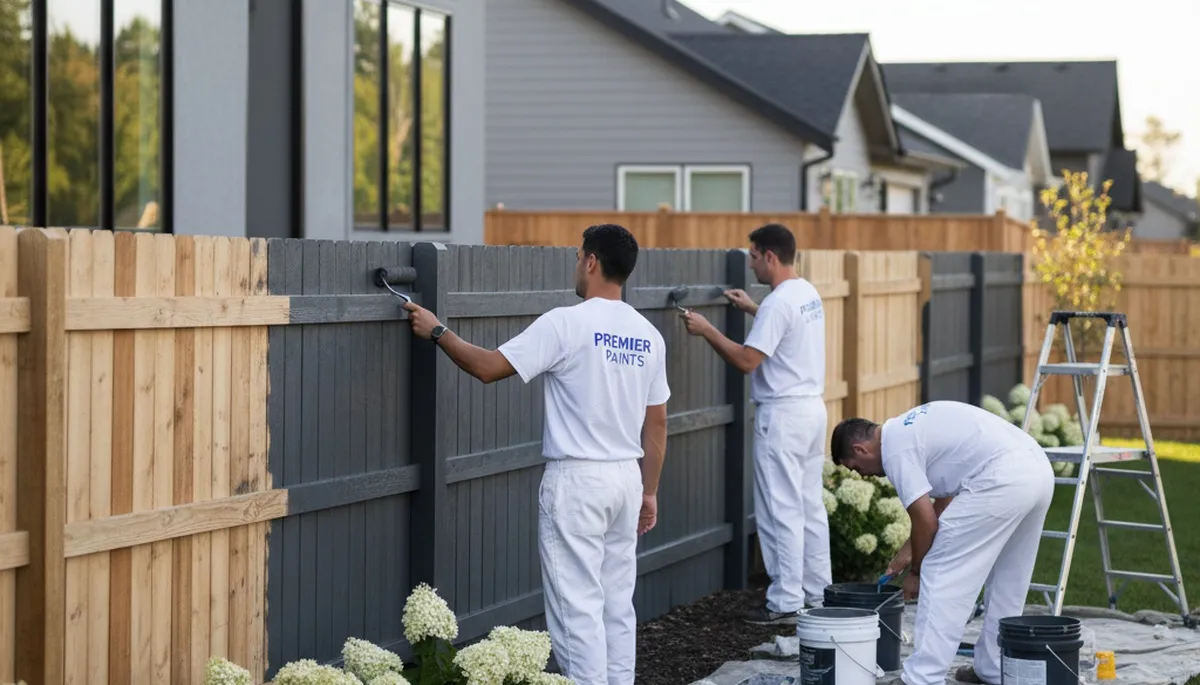 Professional fence painters applying weather-resistant paint in Boston, MA for lasting curb appeal