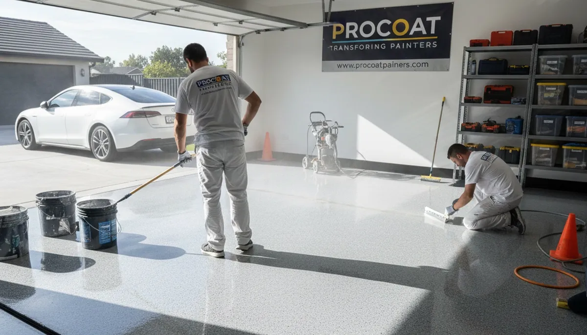 Professional epoxy garage floor coating in Boston MA for durable, winter-resistant finish