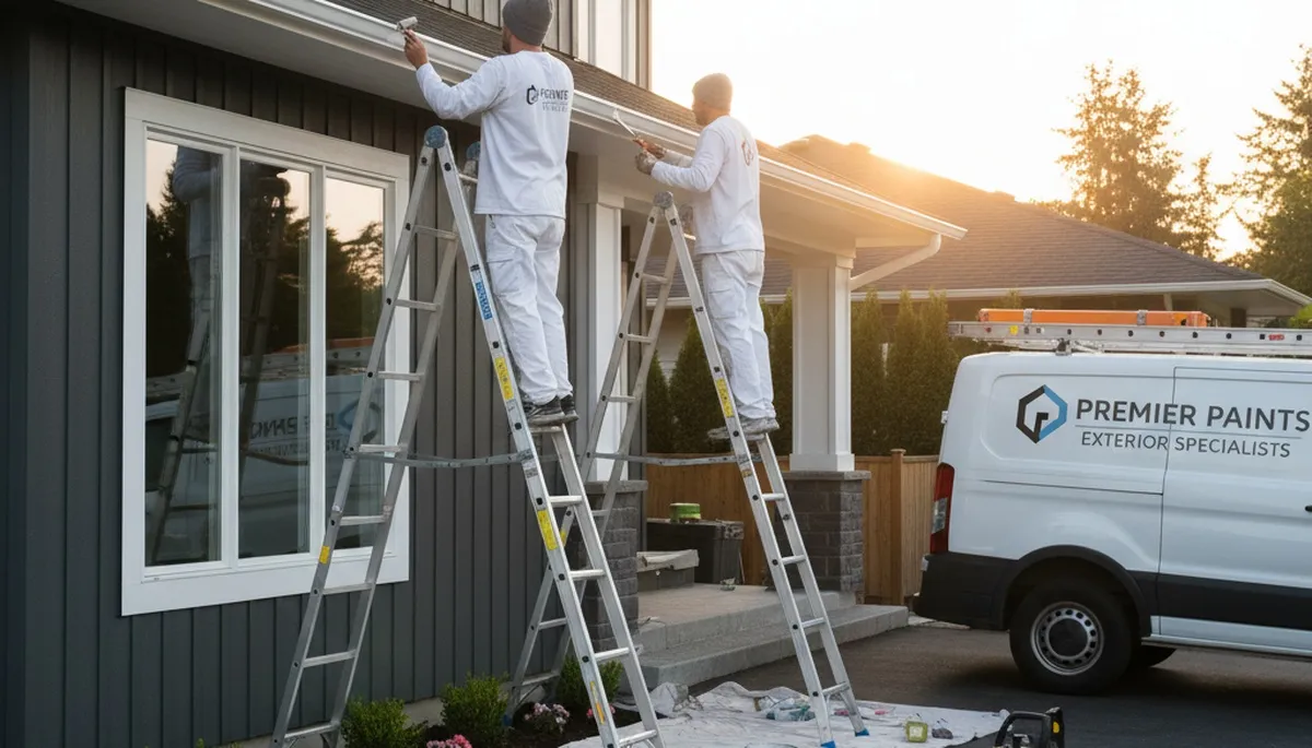 Professional gutter painting on Boston MA home exterior by expert house painters