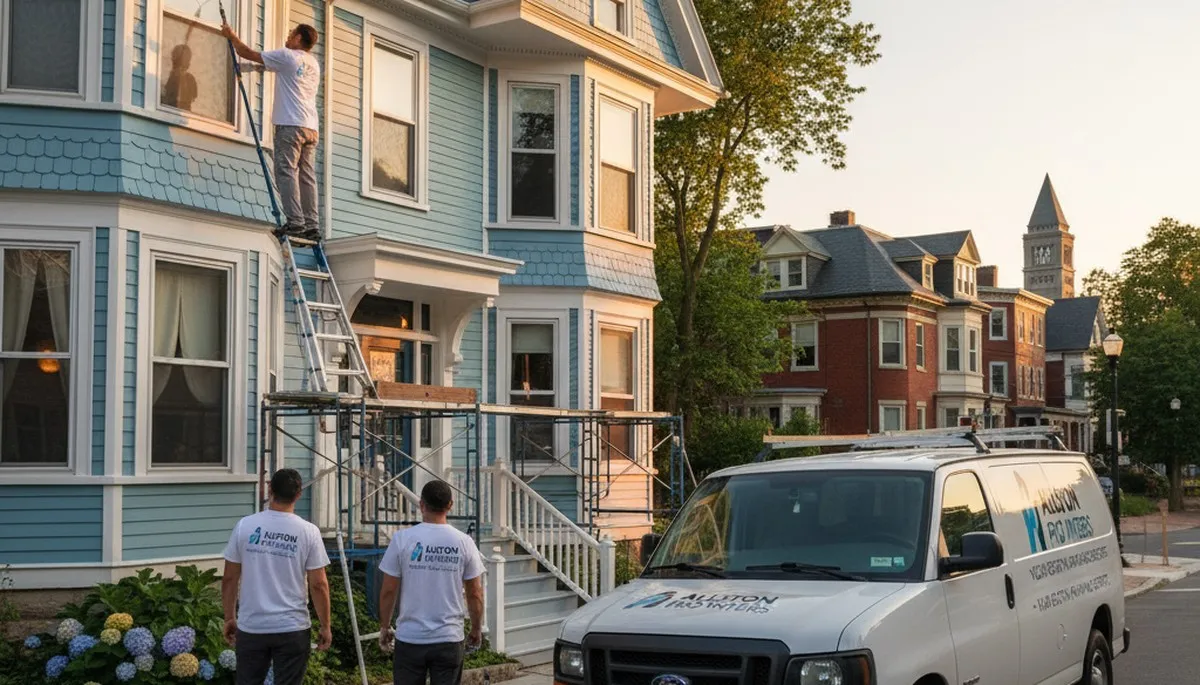 Professional house painters working on an exterior home in Boston MA