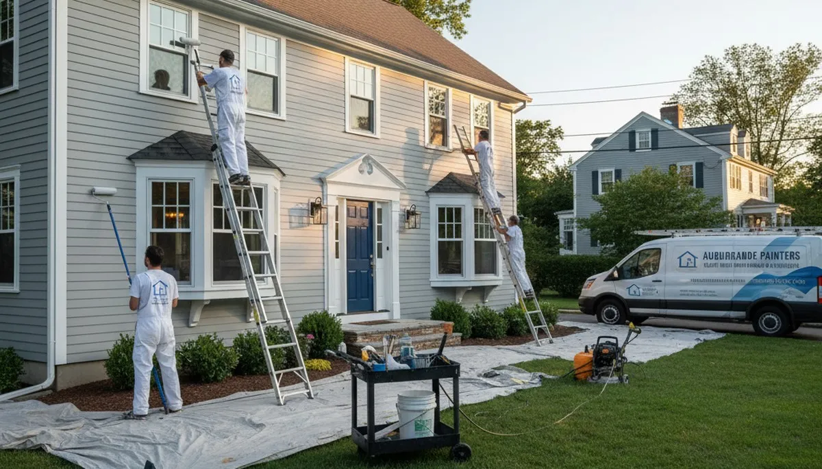 Professional house painters working on exterior home painting in Boston, MA