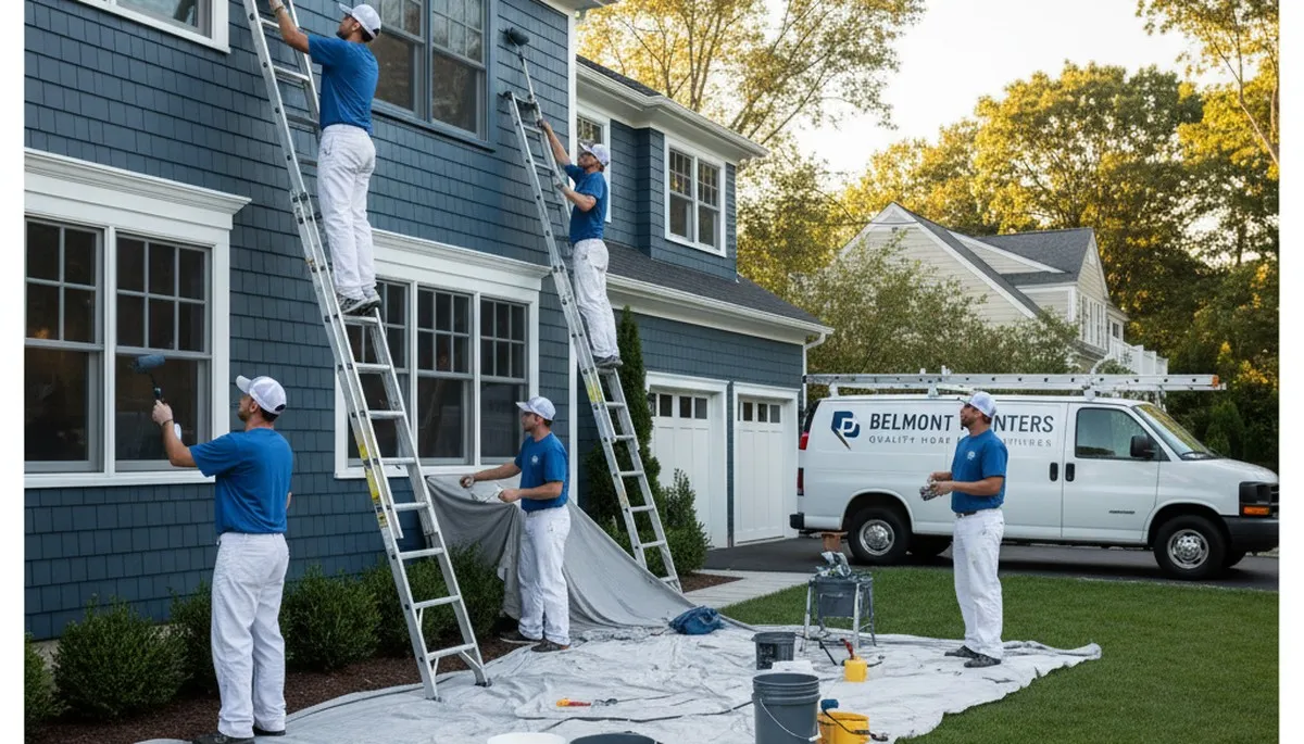 Professional house painters working on residential exterior in Boston MA