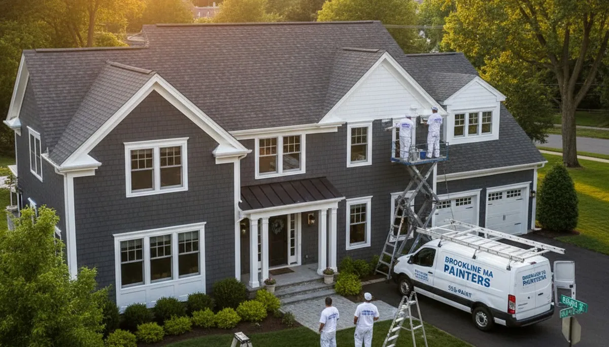 Professional house painters working on residential exterior in Boston MA