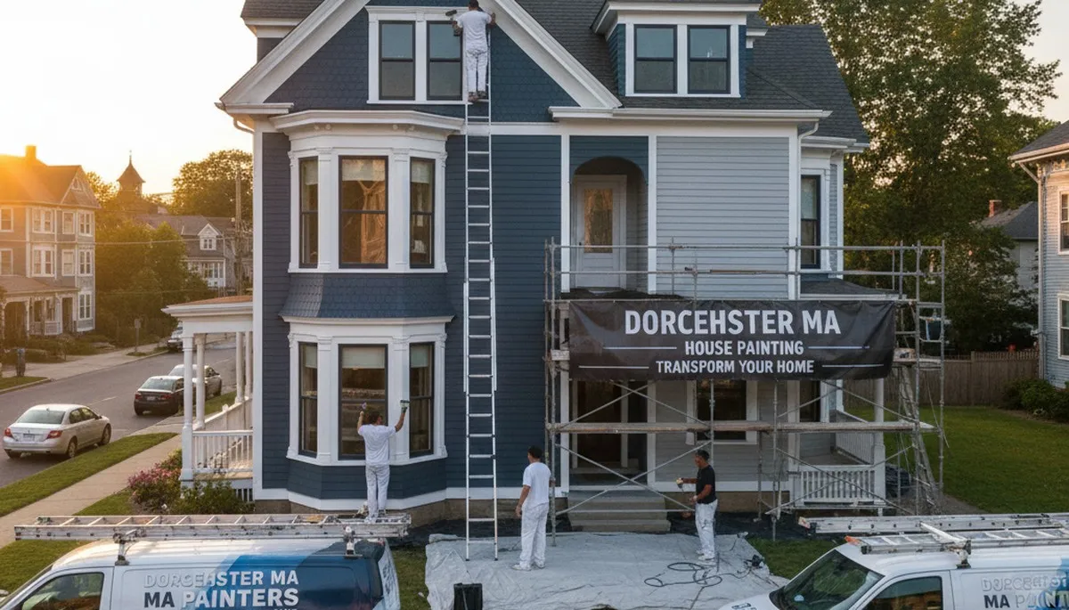 Boston, MA house painters preparing a home exterior for professional painting service