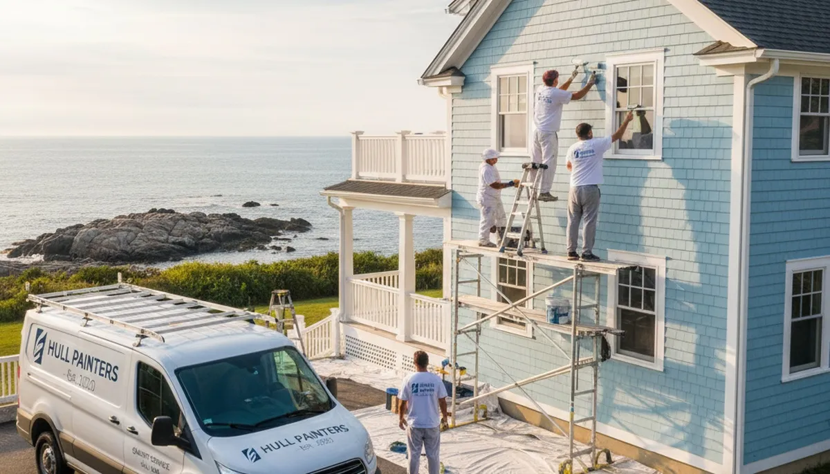 Professional house painters working on residential exterior in Boston MA