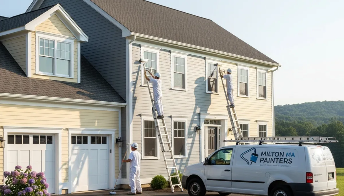 Professional house painters finishing exterior home painting project in Boston MA