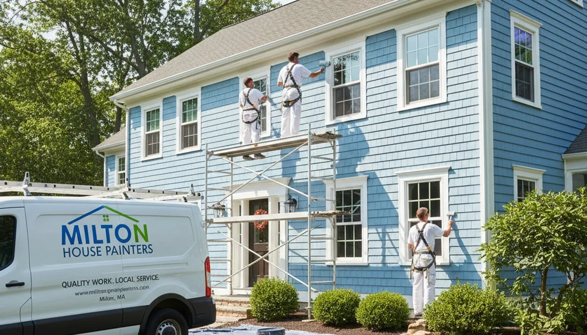 Professional house painters in Boston MA applying fresh exterior paint to a residential home