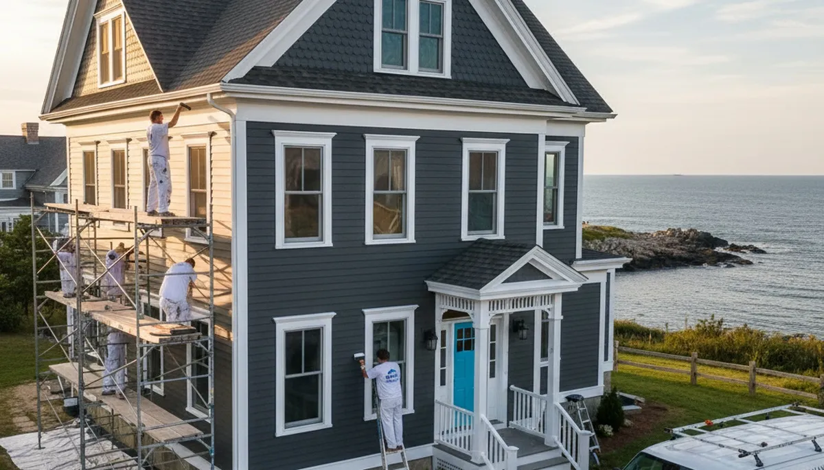 Professional house painters working on exterior home painting in Boston, MA
