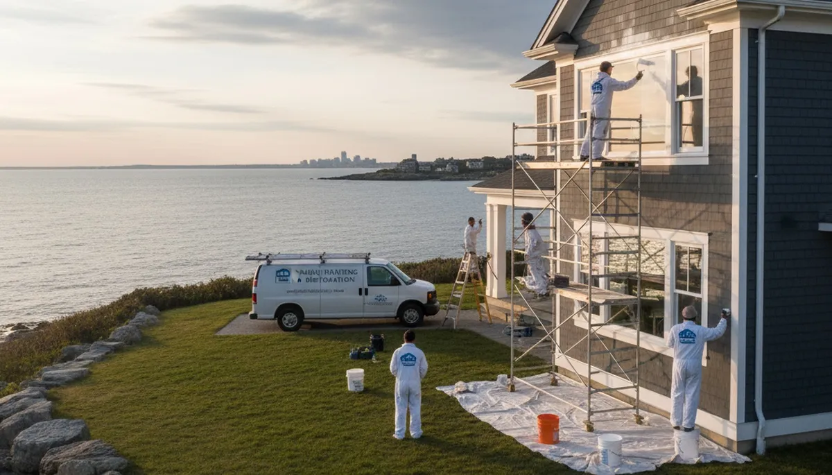 Professional house painters finishing exterior home painting in Boston MA
