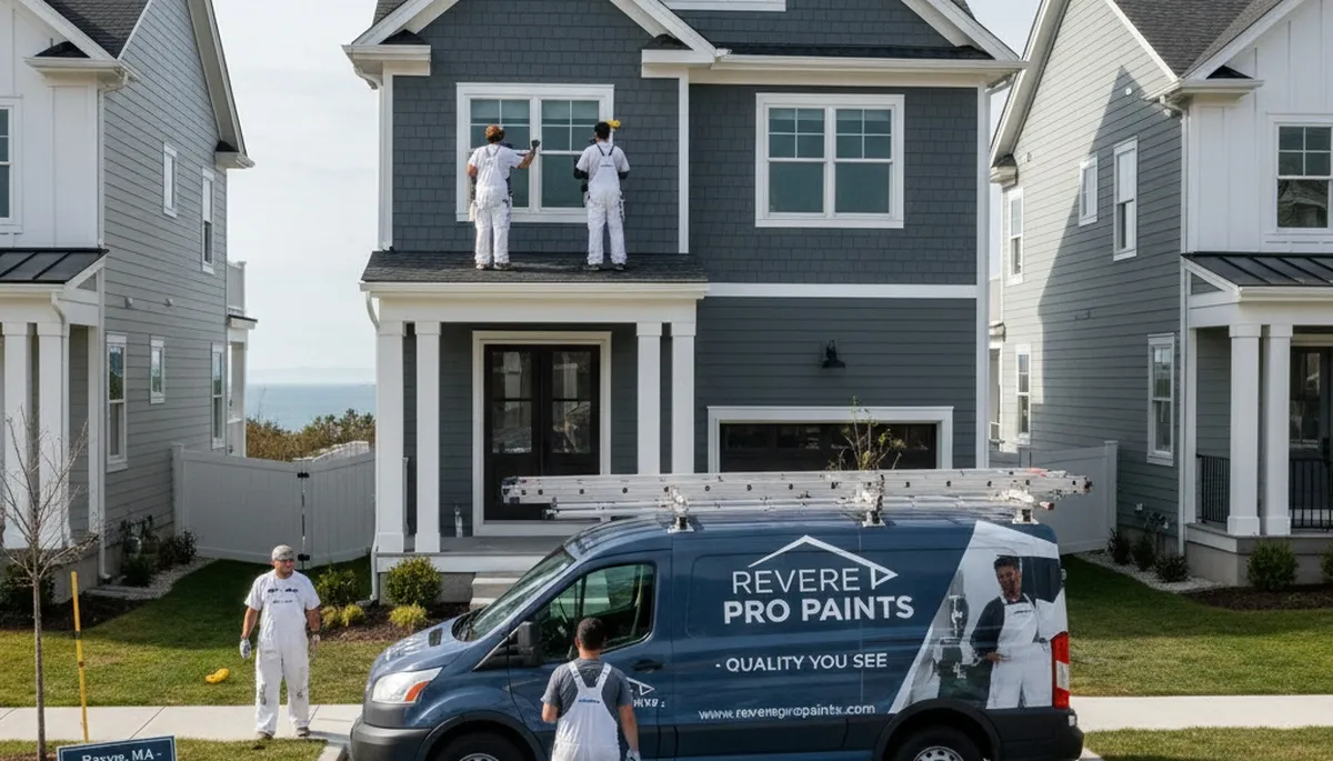Professional house painters in Boston, MA preparing a home exterior for painting