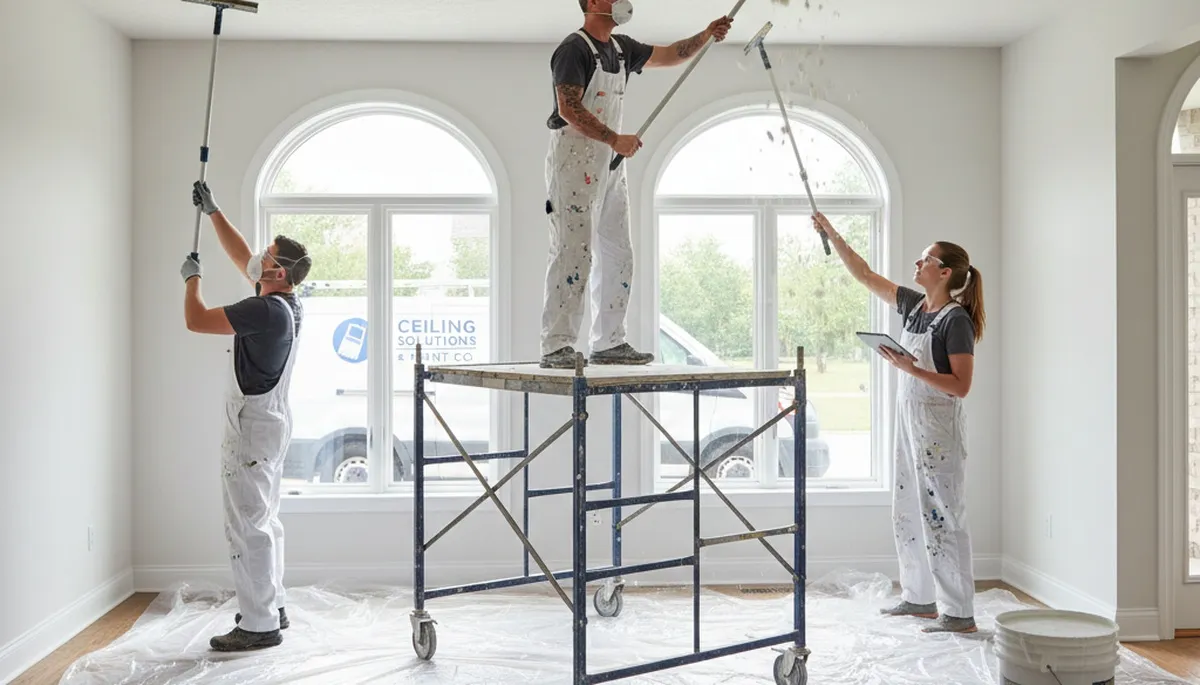 Professional popcorn ceiling removal and refinishing in Boston MA home interior by expert painters