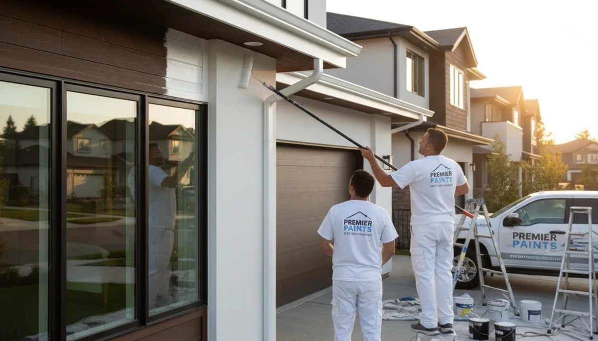 Professional trim and fascia painting on historic Boston MA home by expert house painters