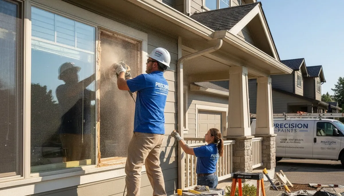 Professional wood rot repair and painting on Boston, MA home exterior by expert carpenters